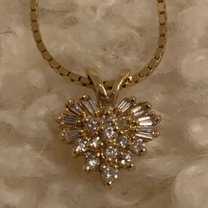 14k gold necklace with heart charm & diamonds